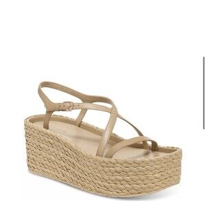 Vince Women's Maxine 2 Strappy Espadrille Platform Wedge Sandals Tan Size 6 EUC